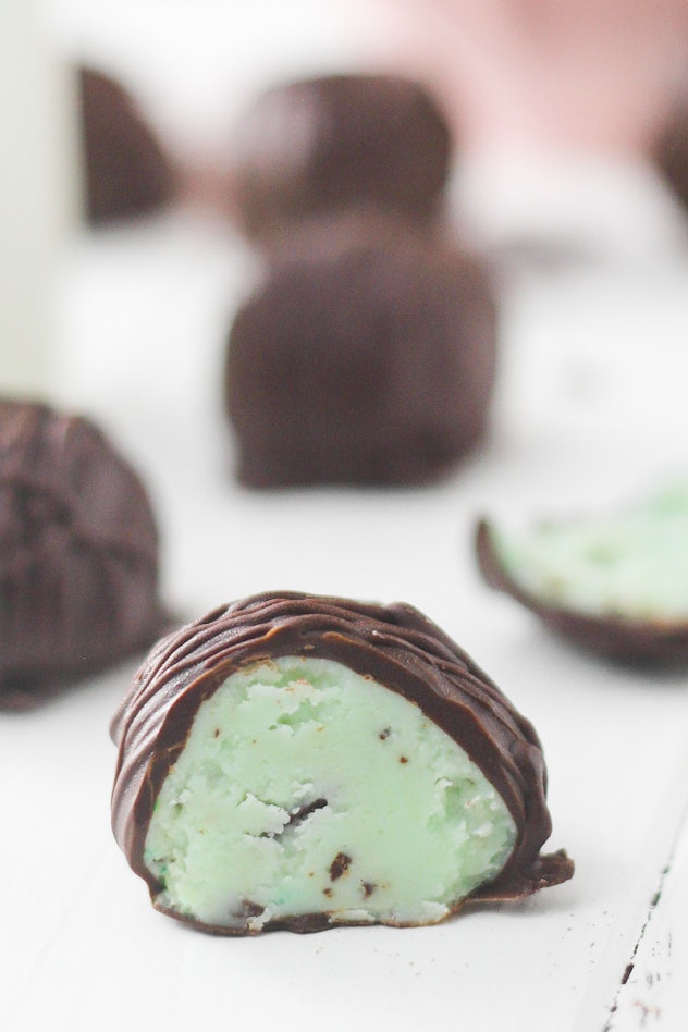 bright green truffles wrapped in chocolate.