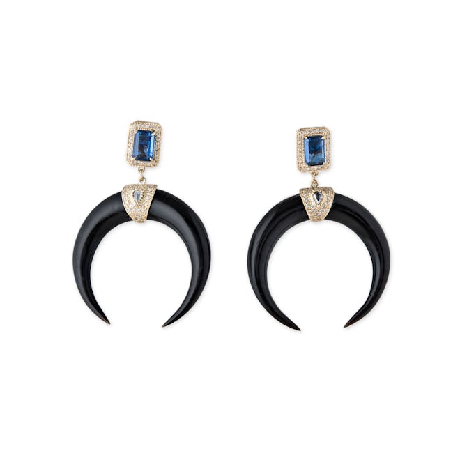 Pave Diamond Iolite Horn Earrings