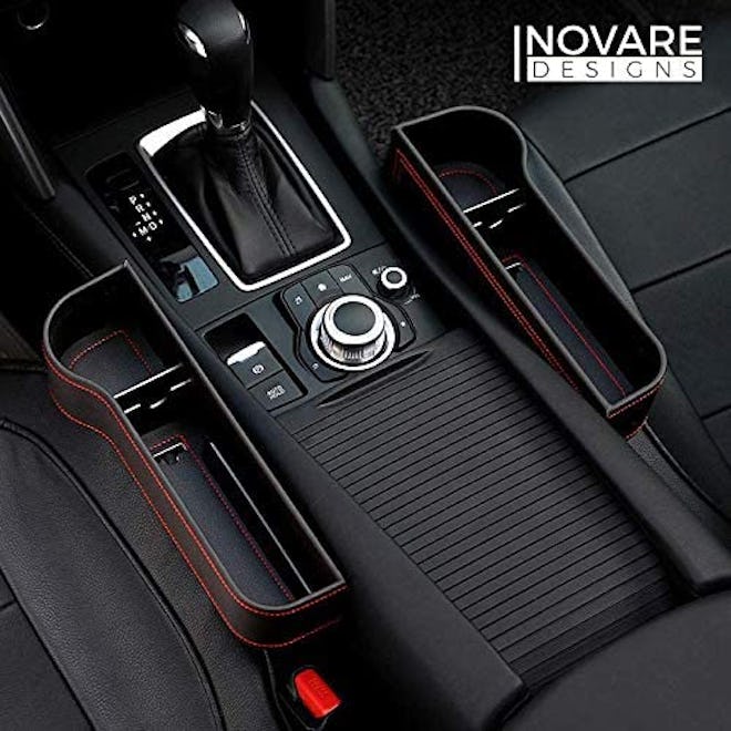 Inovare Design Leather Car Seat Gap Filler With Cup Holder (2-Pack)
