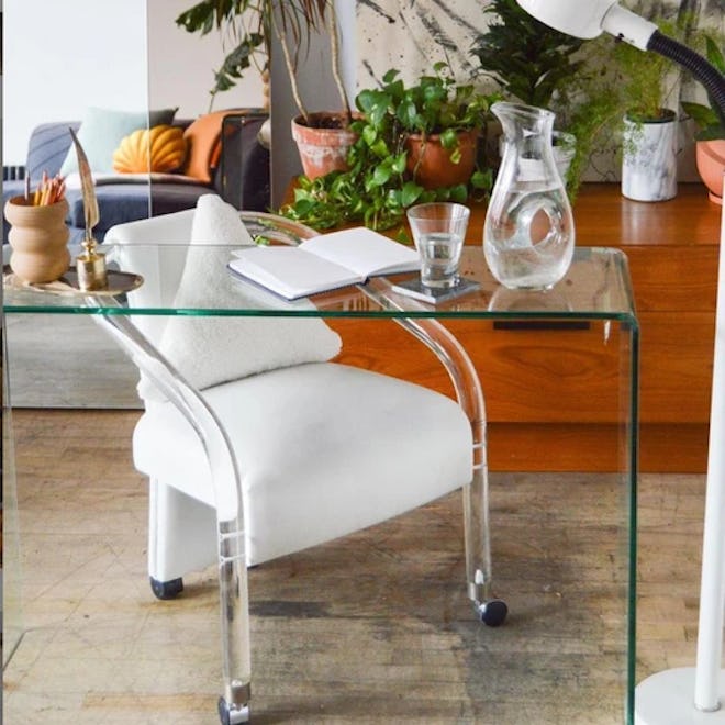 Lucite & Ivory Vegan Leather Rolling Chair