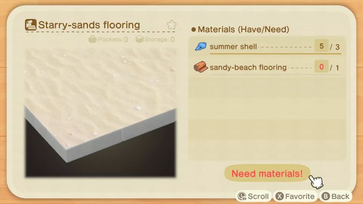 List of materials needed for starry-sands flooring in Animal Crossing: New Horizons