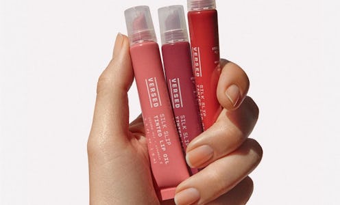 All three new shades of Versed's new Silk Slip Tinted Lip Oils.