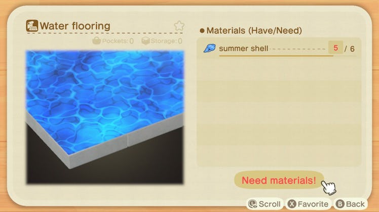 List of materials needed for water flooring in Animal Crossing: New Horizons
