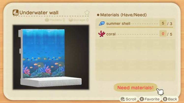 List of materials needed for underwater wall in Animal Crossing: New Horizons
