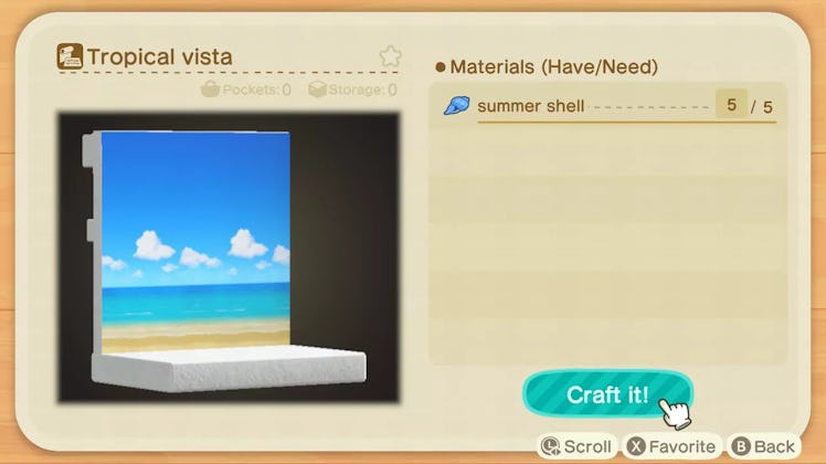 List of materials needed for tropical vista in Animal Crossing: New Horizons