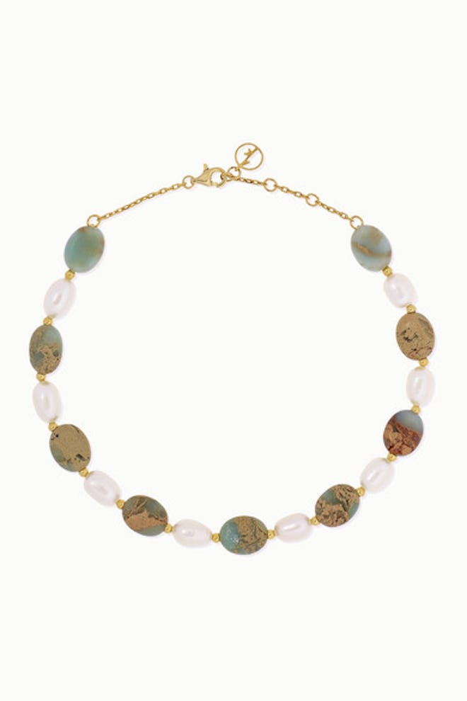 Gold Plated Serpentine and Pearl Anklet