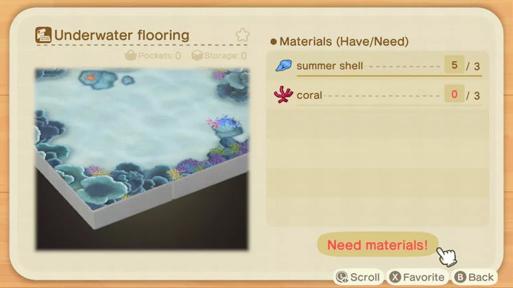 List of materials needed for underwater flooring in Animal Crossing: New Horizons