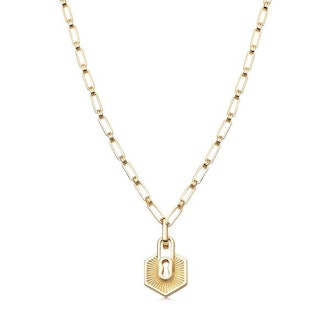 Gold Textured Padlock Chain Necklace