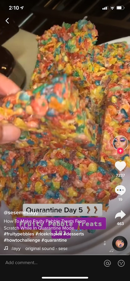 Fruity Pebbles Rice Krispies Treats look so colorful in a video on TikTok.