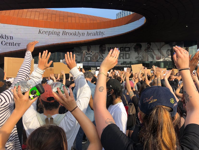A group of people during the Brooklyn protest for George Floyd