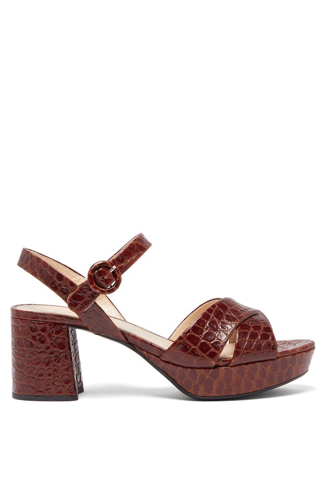 Prada Platform Crocodile-Effect Leather Sandals