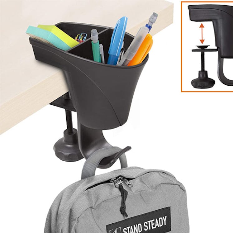 Stand Steady 3-in-1 Clamp on Desk Organizer, Pen Holder with Headset/Bag Hanger