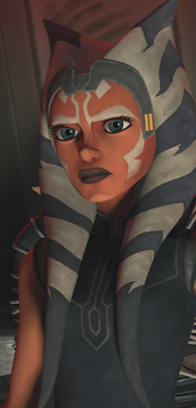 Ahsoka with an angry facial expression 