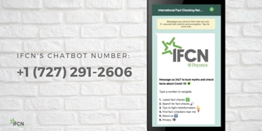 The IFCN's promotional advertising for its chatbot.
