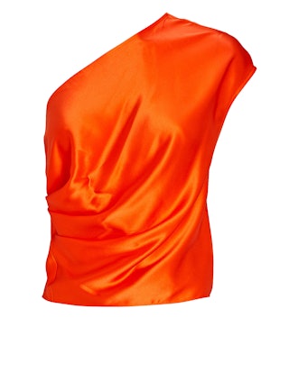 One-Shoulder Draped Silk Top