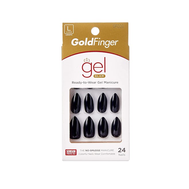 Kiss Gold Finger Gel Glam Black Stiletto Nails (24 Pieces)