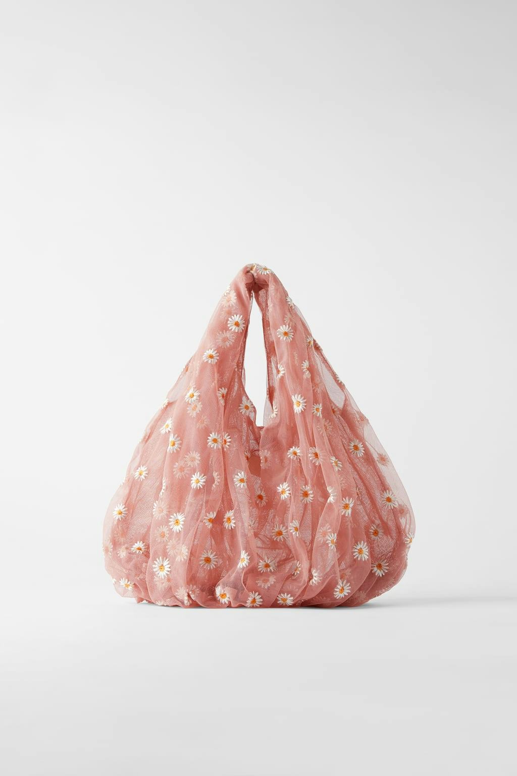 Zara embroidered tulle bucket bag store