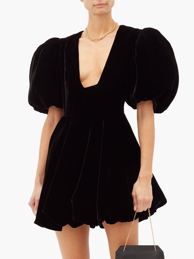 Leona puff-sleeved velvet mini dress