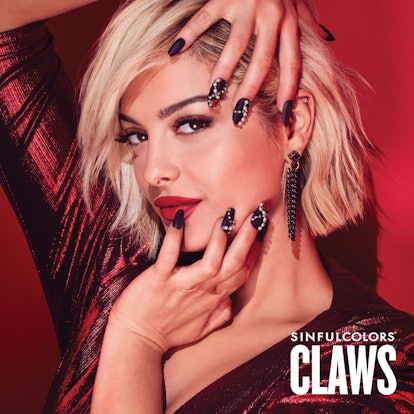 Bebe Rexha wearing SinfulColors CLAWS press-on nail manicures.