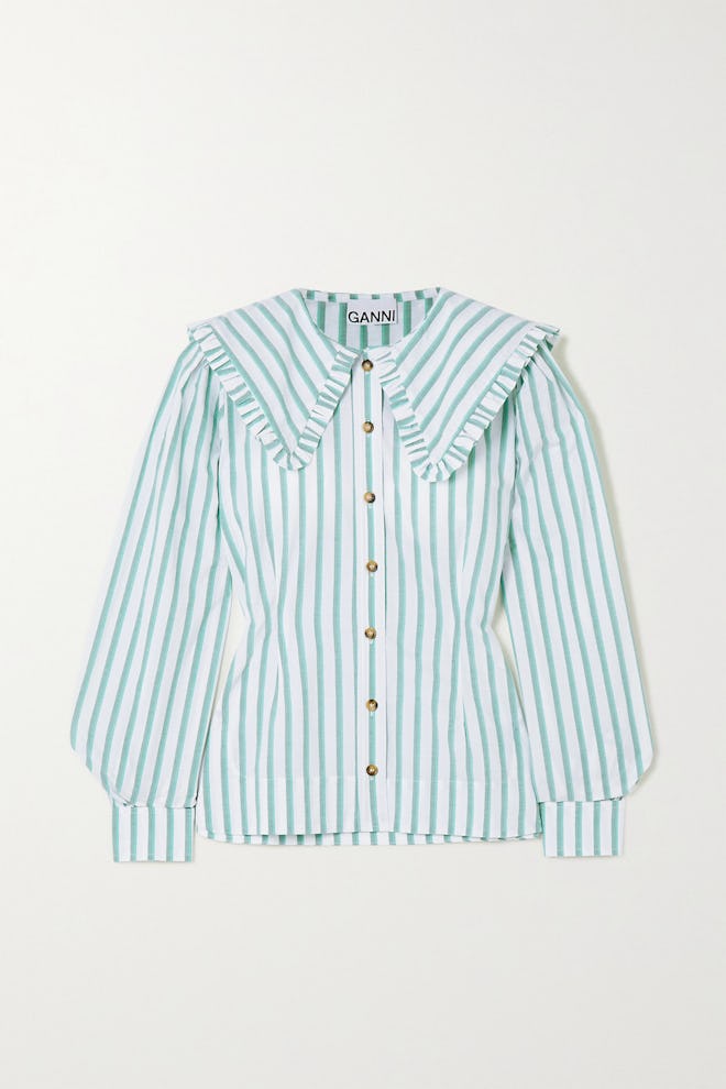 Feathery Striped Cotton-Poplin Blouse