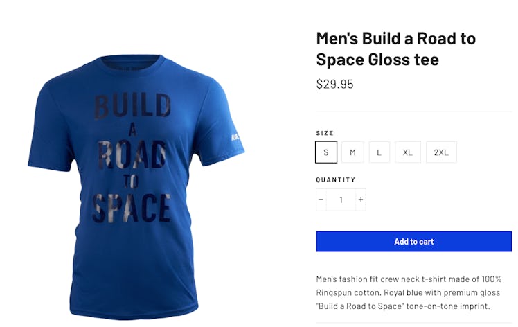 One selection from the Blue Origin store, which says "Build a Road to Space."