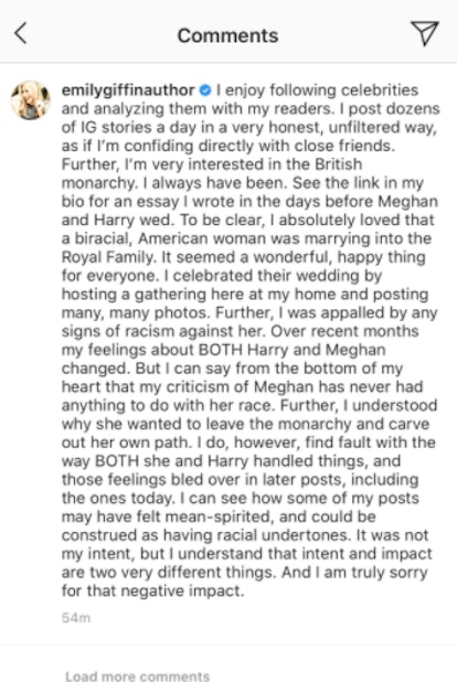 Emily Giffin apology post.
