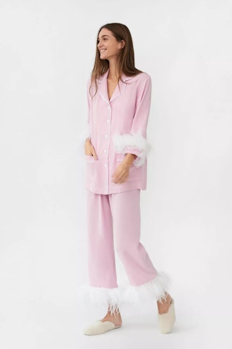 Party Pajama Set with Feathers in Pink