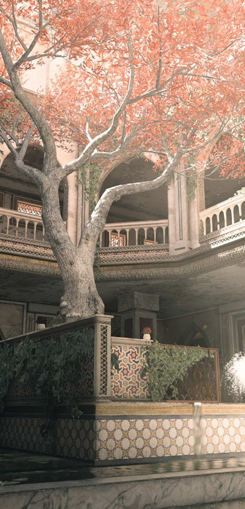 A still from a video landscape of a building and a tree in 'Call of Duty Modern Warfare'