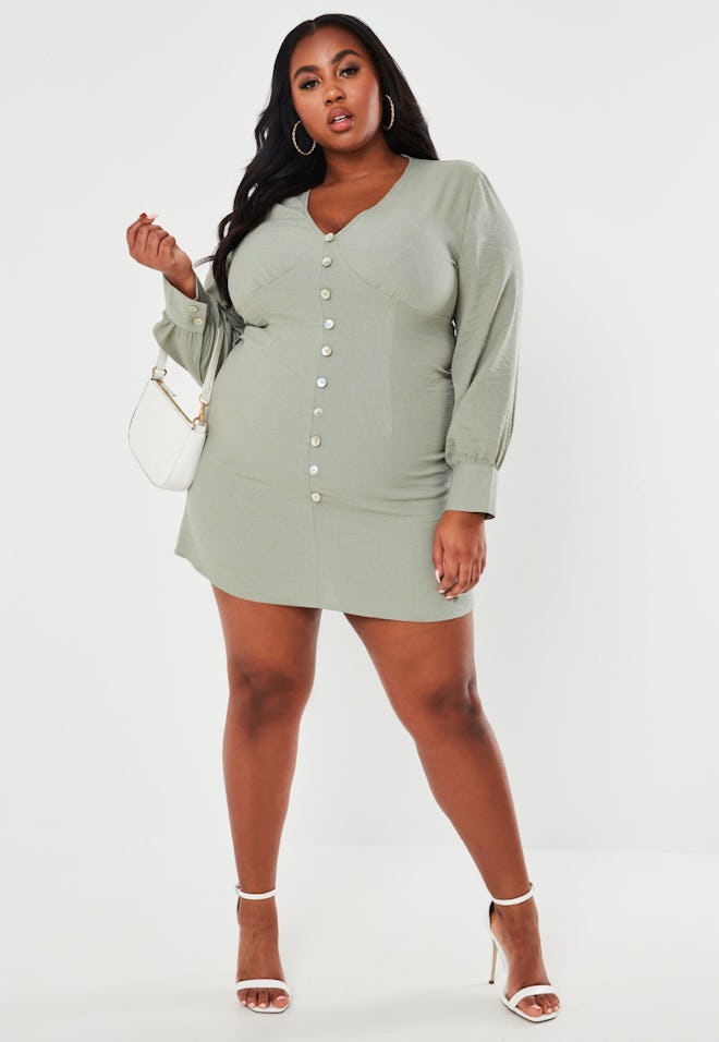 Missguided Plus Size Sage Button Front Mini Tea Dress