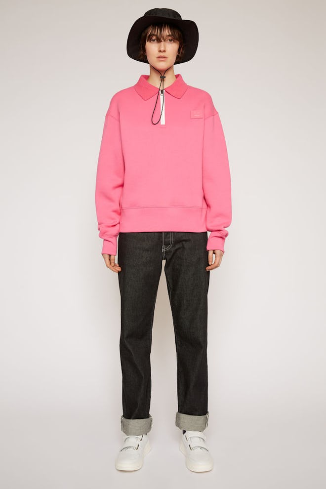 Oversized point collar sweatshirt bubblegum pink
