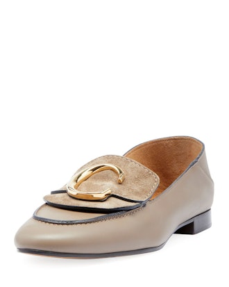 C Leather Flat Fold-Down Loafers