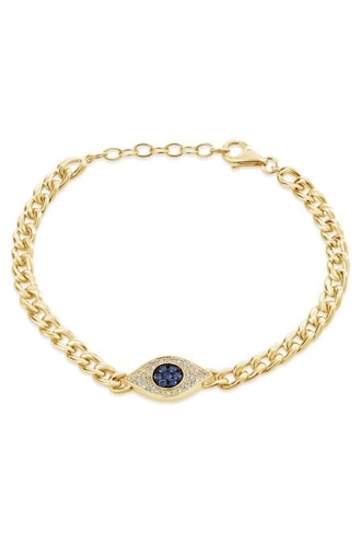 London Collection 14K Gold Link Bracelet with Diamond and Sapphire Evil Eye