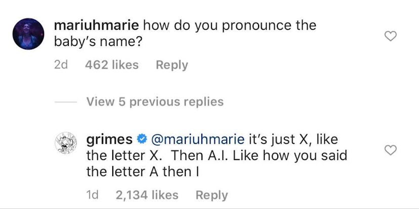 Grimes revealed that her newborn's name is pronounced "X A I". 