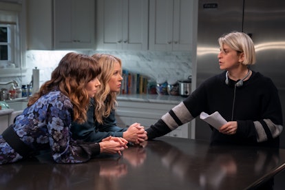 Linda Cardellini, Christina Applegate, and showrunner Liz Feldman on the set of 'Dead to Me'