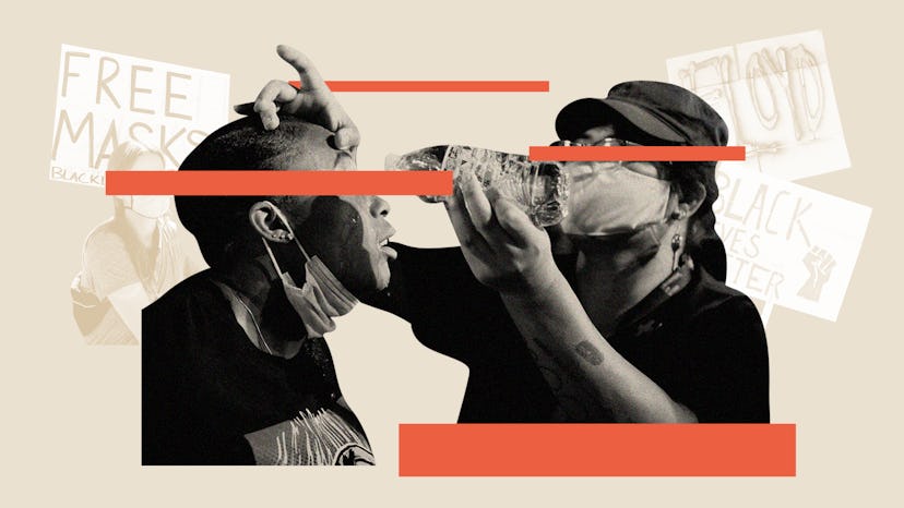 A volunteer medic administers first aid during the George Floyd protests.