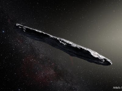 Interstellar object Oumuamua flying through space