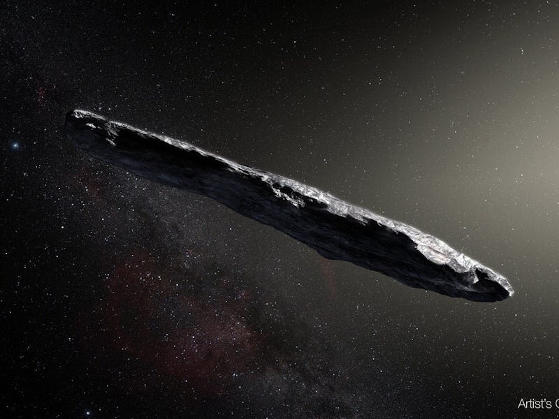 Interstellar object Oumuamua flying through space