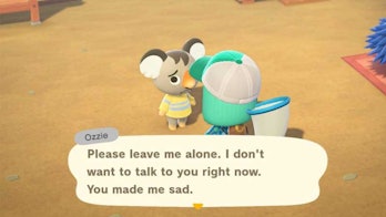 Ozzie from Animal crossing asking to be left alone.