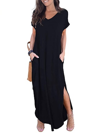 GRECERELLE Short Sleeve Split Maxi Dress
