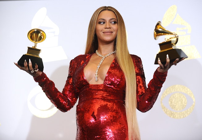 Beyonce poses in the press room at the 59th GRAMMY Awards at Staples Center on February 12, 2017 in ...