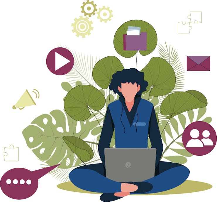 Illustration of a man sitting with a laptop on his lap