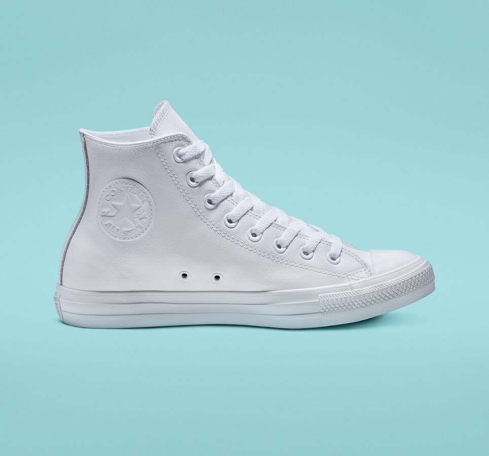 trendy white leather sneakers