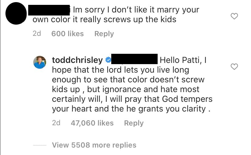 Todd Chrisley responded to a racist comment about his granddaughter.