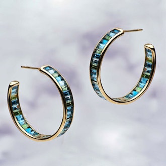 Jane Taylor Cirque 1-Inch Inside-Out Horizontal Baguette Stud Hoops (Price Upon Request)