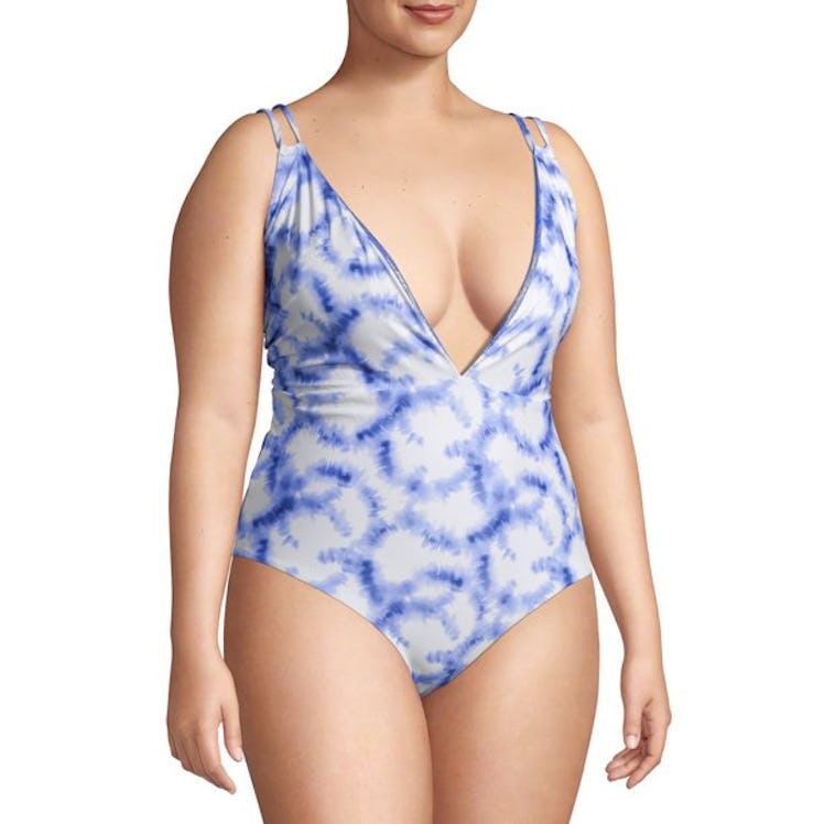 YMI Women’s Plus Size Reversible One-Piece Swimsuit With Multi-Print and Metallic Foil