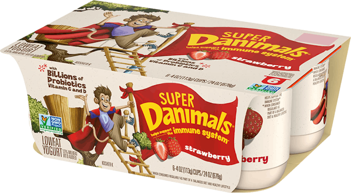 New Super Danimals yogurt features probiotics to help support a child's immune system. 