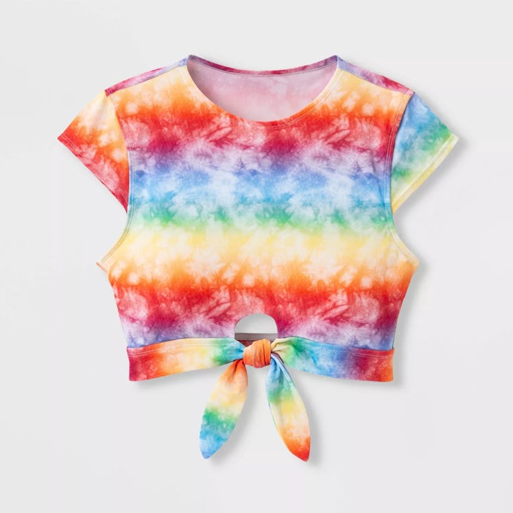 Sirena Pride Gender Inclusive Adult Rainbow Tie-Dye Crop Swim Top