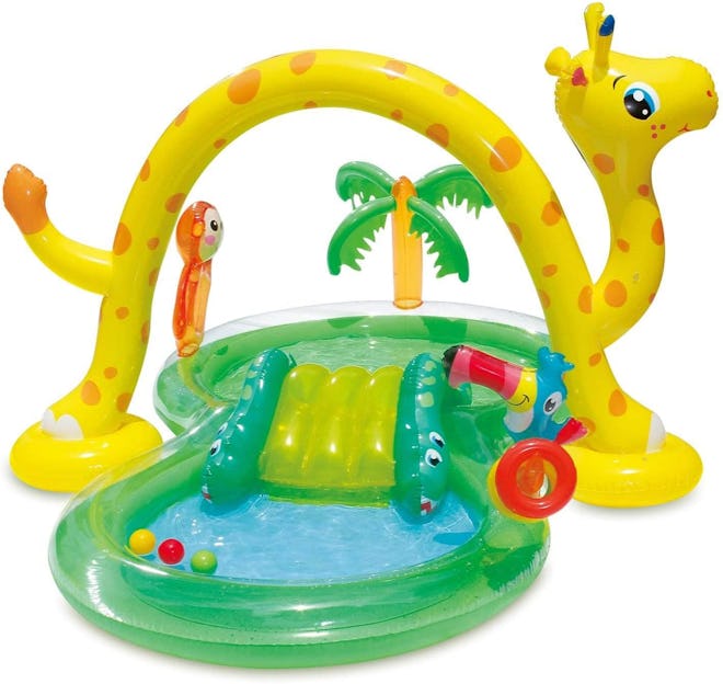 Summer Waves Inflatable Jungle Animal Kiddie Swimming Pool Play Center With Slide