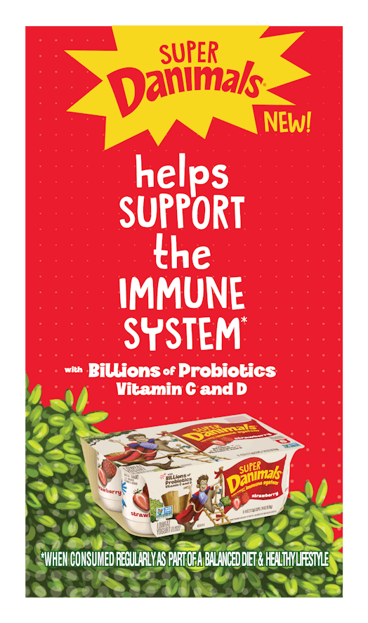 Super Danimals yogurt features healthy probiotics to help support you child's immune system.