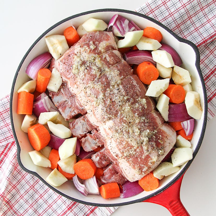 One Pot Oven Roasted Bone In Pork Rib Roast with Vegetables is a one-pot meal to make without pasta....